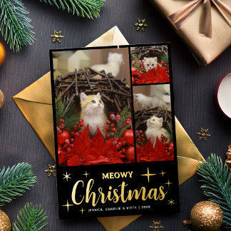 Carte De Vœux En Aluminium Joyeux Noël avec un chat mignon Collage de photos