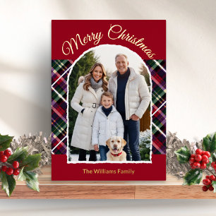 Carte De Vœux En Aluminium Joyeux Noël avec une Arche en Tartan Plaid Rustiqu