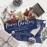 Carte De Vœux En Aluminium Joyeux Noël bleu et blanc multi photo<br><div class="desc">Écriture en bleu et blanc joyeux noël multi photo moderne flash design.</div>