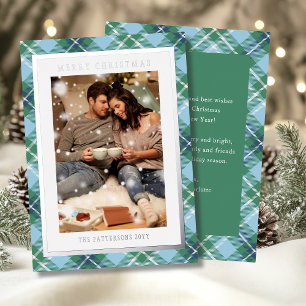 Carte De Vœux En Aluminium Joyeux Noël bleu vert Plaid Tartan Photo