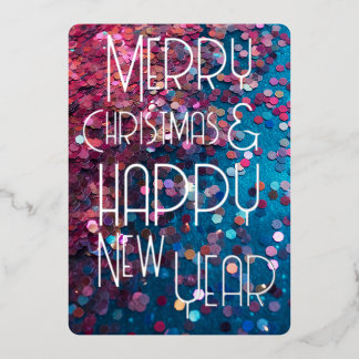 Carte De Vœux En Aluminium Joyeux Noël Bonne Année Bleu Rose Paillettes