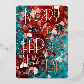Carte De Vœux En Aluminium Joyeux Noël Bonne Année Bleu Turquoise Rouge