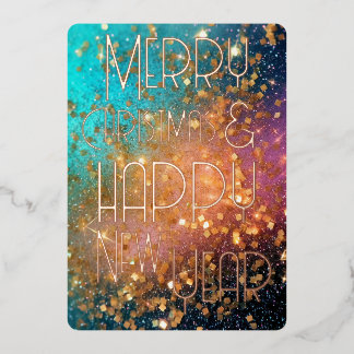 Carte De Vœux En Aluminium Joyeux Noël Bonne Année Bleu Vert Or Rose
