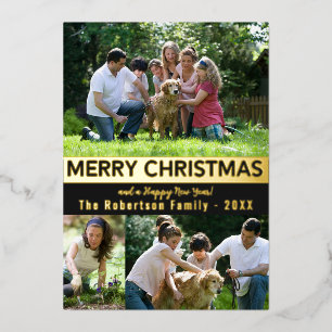 Carte De Vœux En Aluminium Joyeux Noël Bonne Année Élégant Noir Or