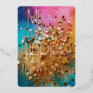Carte De Vœux En Aluminium Joyeux Noël Bonne Année Paillettes Colorées