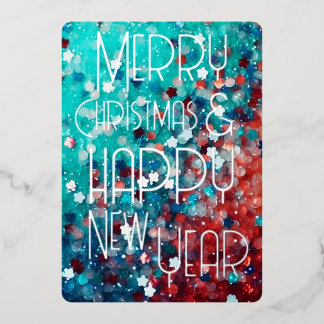 Carte De Vœux En Aluminium Joyeux Noël Bonne Année Teal Rouge Vibrant
