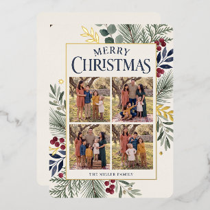 Carte De Vœux En Aluminium Joyeux Noël Botanique Multi-Photo