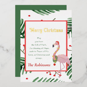 Carte De Vœux En Aluminium Joyeux Noël Cadre Tropical Rose Santa Flamingo