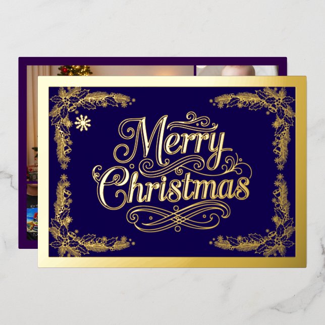 Carte De Vœux En Aluminium Joyeux Noël classique Script violet (Recto/Verso)