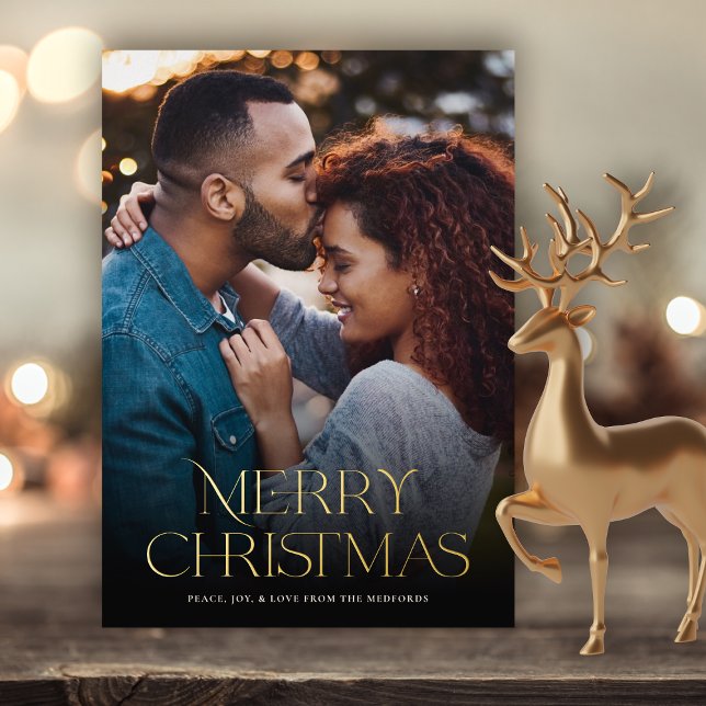 Carte De Vœux En Aluminium Joyeux Noël classique Texte Floral Retour | Photo (Créateur téléchargé)