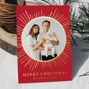 Carte De Vœux En Aluminium Joyeux Noël coup de soleil rouge et or Photo