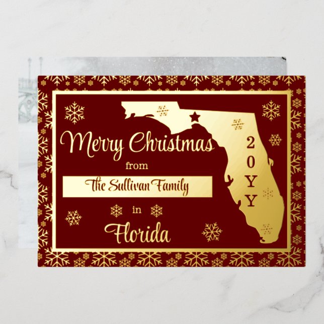 Carte De Vœux En Aluminium Joyeux Noël de Florida State | Photo (Recto/Verso)