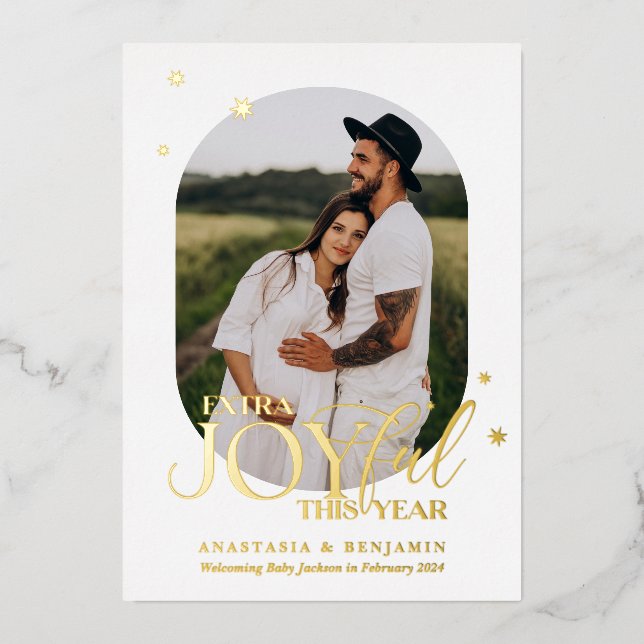 Carte De Vœux En Aluminium Joyeux Noël de grossesse blanc et or (Recto)