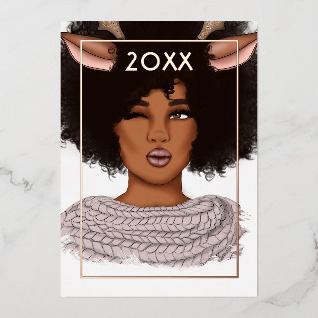 Carte De Vœux En Aluminium Joyeux Noël de renne afro-américain élégant (Recto)