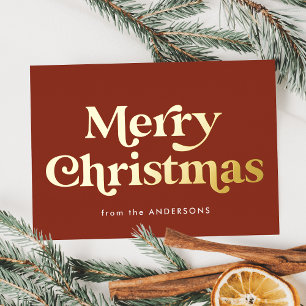 Carte De Vœux En Aluminium Joyeux Noël de type Rétro Marron et Or