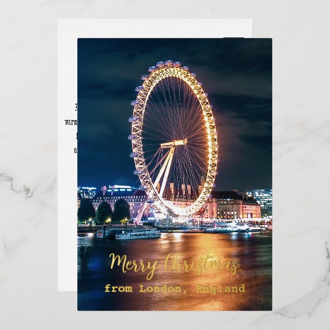 Carte De Vœux En Aluminium Joyeux Noël depuis Londres Angleterre (Recto/Verso)