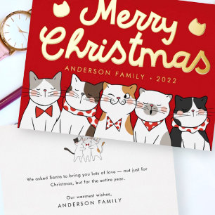 Carte De Vœux En Aluminium Joyeux Noël Drôle Mignonne Chats Caroling