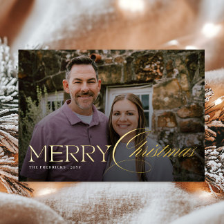 Carte De Vœux En Aluminium Joyeux Noël Écriture Élégante 2 Photo
