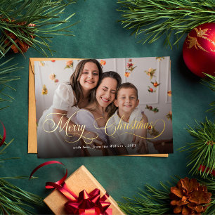 Carte De Vœux En Aluminium Joyeux Noël Écriture Élégante Photo de Famille
