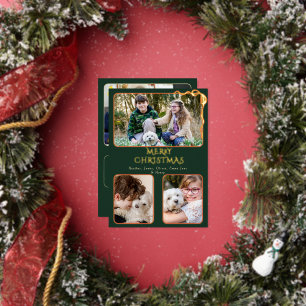 Carte De Vœux En Aluminium Joyeux Noël élégant 4 Photo Ruban Vert et Or