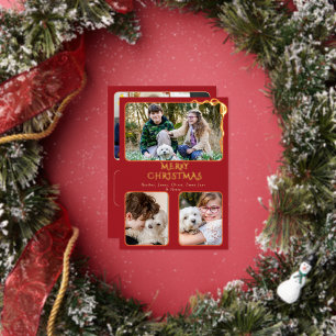 Carte De Vœux En Aluminium Joyeux Noël élégant avec 4 photos Ruban Rouge et O