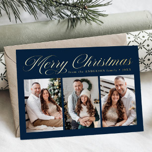 Carte De Vœux En Aluminium Joyeux Noël Élégant Calligraphie Marine 3 Photo