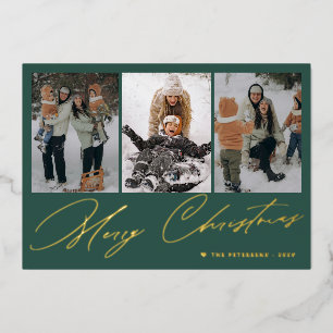 Carte De Vœux En Aluminium Joyeux Noël élégant écriture or 3 photo vert