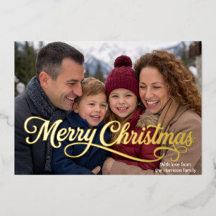 Carte De Vœux En Aluminium Joyeux Noël élégant or script multi-photo