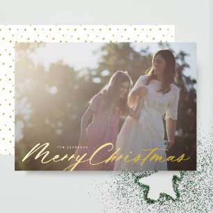 Carte De Vœux En Aluminium Joyeux Noël Élégant Photo sous Presse Dorée