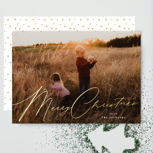 Carte De Vœux En Aluminium Joyeux Noël Élégant Photo sous Presse Dorée