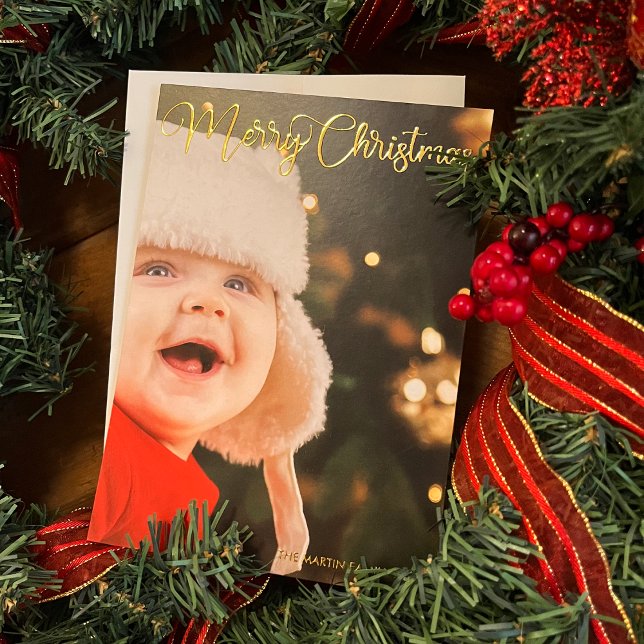 Carte De Vœux En Aluminium Joyeux Noël Élégante Typographie Photo Or (Créateur téléchargé)