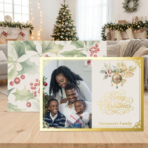 Carte De Vœux En Aluminium Joyeux Noël en or avec photo de famille personnali