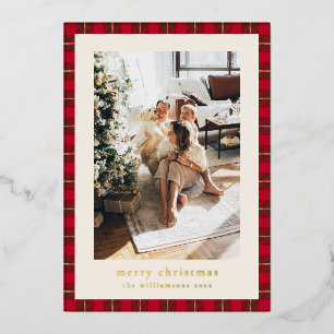 Carte De Vœux En Aluminium Joyeux Noël en Or Rouge Vert Carreaux Famille Phot
