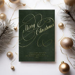 Carte De Vœux En Aluminium Joyeux Noël entreprise élégante<br><div class="desc">Simple luxueuse carte de vacances entreprise avec feuille d'or véritable classe Joyeux script de calligraphie classique de Noël sur un vintage velours vert foncé look exclusif (IMPRIMÉ, PAS VELVET RÉEL). Facile à personnaliser avec votre texte des deux côtés. VEUILLEZ NOTER que la couleur du papier journal est changeable - vous...</div>
