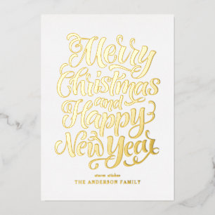 Carte De Vœux En Aluminium Joyeux Noël et joyeuse calligraphie du Nouvel An