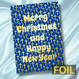 Carte De Vœux En Aluminium Joyeux Noël et Joyeux près de l'année croix bleu m