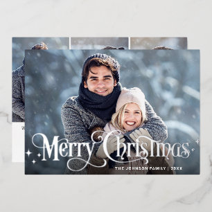 Carte De Vœux En Aluminium Joyeux Noël étincelant 4 PHOTOS Salutation Argent