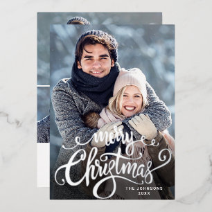 Carte De Vœux En Aluminium Joyeux Noël étincelant 4 PHOTOS Salutation Argent