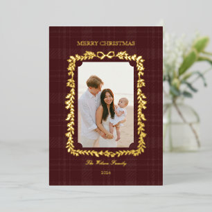 Carte De Vœux En Aluminium Joyeux Noël familial botanique or élégant