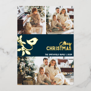 Carte De Vœux En Aluminium Joyeux Noël Famille Multi Photo Or