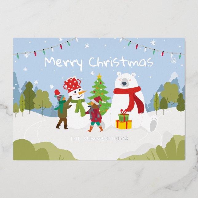 Carte De Vœux En Aluminium Joyeux Noël Famille Personnalisée Argent (Recto)
