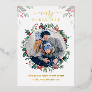 Carte De Vœux En Aluminium Joyeux Noël Famille Photo Mistletoe Gold