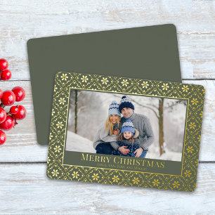 Carte De Vœux En Aluminium Joyeux Noël Flocon de neige Elegant Vert 1 Photo