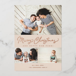 Carte De Vœux En Aluminium Joyeux Noël Foil Script 3 Collage Multi-Photo