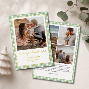 Carte De Vœux En Aluminium Joyeux Noël Gingham Classique 5 Photo avec Texte