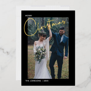 Carte De Vœux En Aluminium Joyeux Noël Gold Foil Calligraphie noir