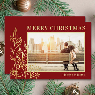 Carte De Vœux En Aluminium Joyeux Noël Gold Foliing Photo Rouge