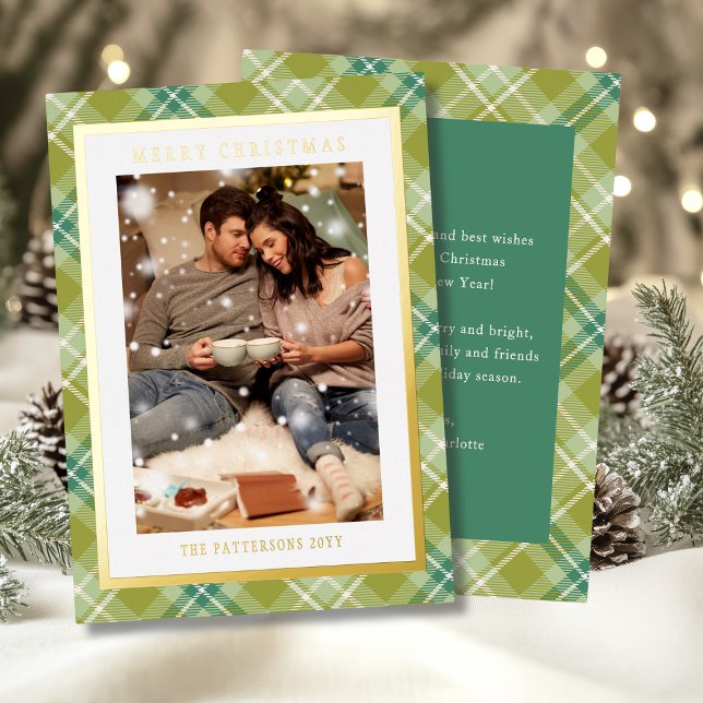 Carte De Vœux En Aluminium Joyeux Noël Green Plaid Tartan Photo (Créateur téléchargé)