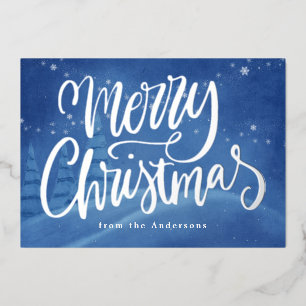 Carte De Vœux En Aluminium Joyeux Noël Hiver enneigé Argent
