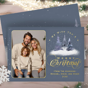 Carte De Vœux En Aluminium Joyeux Noël hiver Neige Famille Photo Or
